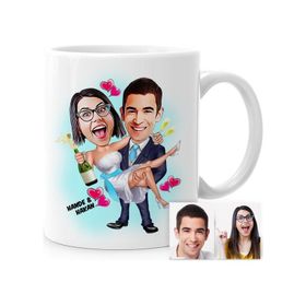 Kişiye Özel Evleniyoruz Karikatür Beyaz 4 Kupa Bardak