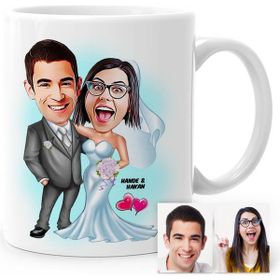 Kişiye Özel Evleniyoruz Karikatür Beyaz 5 Kupa Bardak