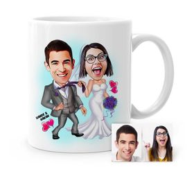 Kişiye Özel Evleniyoruz Karikatür Beyaz 6 Kupa Bardak
