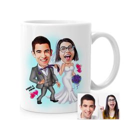 Kişiye Özel Evleniyoruz Karikatür Beyaz 6 Kupa Bardak