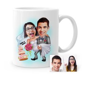 Kişiye Özel Evleniyoruz Karikatür Beyaz 7 Kupa Bardak