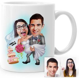 Kişiye Özel Evleniyoruz Karikatür Beyaz 7 Kupa Bardak