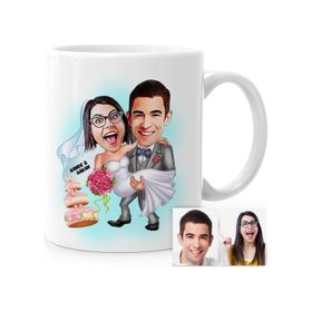 Kişiye Özel Evleniyoruz Karikatür Beyaz 7 Kupa Bardak