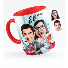 Kişiye Özel Evleniyoruz Karikatürlü Kırmızı Kupa Bardak