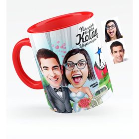 Kişiye Özel Evleniyoruz Karikatürlü Kırmızı Kupa Bardak