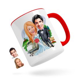 Kişiye Özel Evleniyoruz Karikatürlü Kırmızı Kupa Bardak