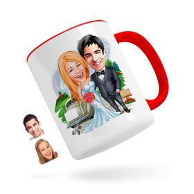 Kişiye Özel Evleniyoruz Karikatürlü Kırmızı Kupa Bardak