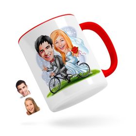 Kişiye Özel Evleniyoruz Karikatürlü Kırmızı Kupa Bardak