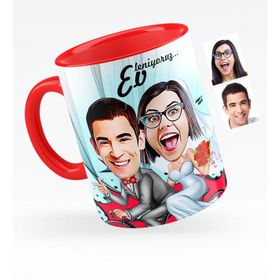 Kişiye Özel Evleniyoruz Karikatürlü Kırmızı Kupa Bardak