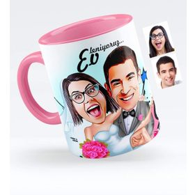 Kişiye Özel Evleniyoruz Karikatürlü Pembe 9 Kupa Bardak