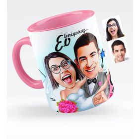 Kişiye Özel Evleniyoruz Karikatürlü Pembe 9 Kupa Bardak