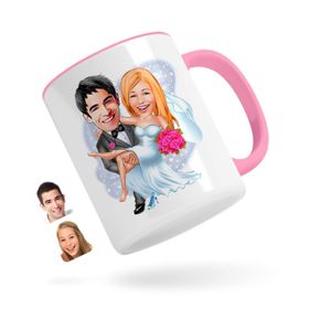 Kişiye Özel Evleniyoruz Karikatürlü Pembe 9 Kupa Bardak
