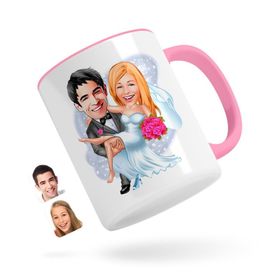 Kişiye Özel Evleniyoruz Karikatürlü Pembe 9 Kupa Bardak