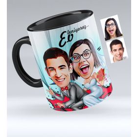 Kişiye Özel Evleniyoruz Karikatürlü Siyah 3 Kupa Bardak
