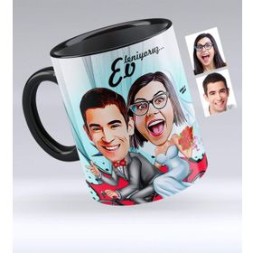 Kişiye Özel Evleniyoruz Karikatürlü Siyah 3 Kupa Bardak