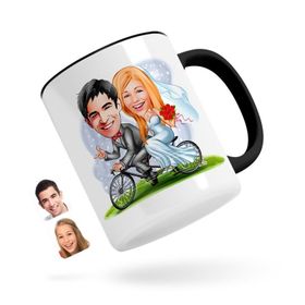 Kişiye Özel Evleniyoruz Karikatürlü Siyah 3 Kupa Bardak