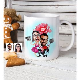 Kişiye Özel Evlilik Teklifi Karikatür Beyaz Kupa Bardak