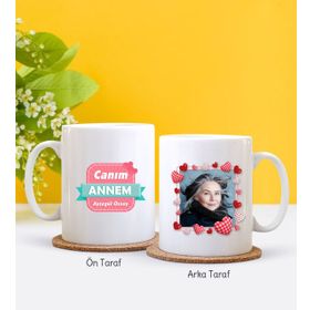 Kişiye Özel Fotoğraflı Canım Annem Tasarımlı Beyaz Kupa Bardak