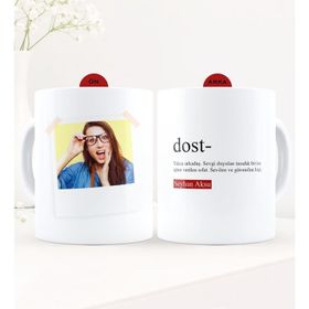 Kişiye Özel Fotoğraflı Dost Anlamı Beyaz Kupa Bardak