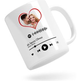 Kişiye Özel Fotoğraflı Spotify Barkodlu Beyaz Kupa Bardak