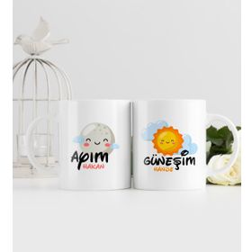 Kişiye Özel Güneşim Ve Ayım Tasarımlı İkili Beyaz Kupa Bardak