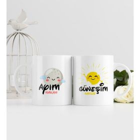 Kişiye Özel Güneşim Ve Ayım Tasarımlı İkili Beyaz Kupa Bardak
