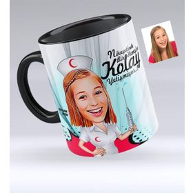 Kişiye Özel Hemşire Karikatürlü Siyah 1 Kupa Bardak