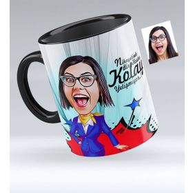 Kişiye Özel Hostes Karikatürlü Siyah 2 Kupa Bardak