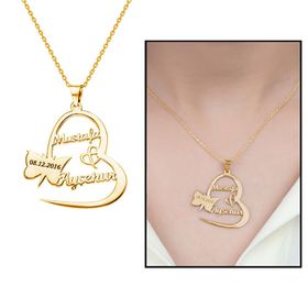Kişiye Özel İsim Tarih Yazılı Gold 925 Ayar Gümüş Kelebek KalpKadın Gümüş Kolye