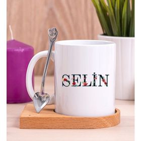 Kişiye Özel İsim Yazılı Ahşap Altlıklı Beyaz Kupa Bardak