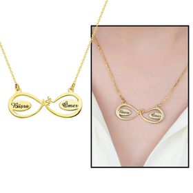 Kişiye Özel İsim Yazılı Gold 925 Ayar Aşk Sonsuzluk Kadın Gümüş Kolye