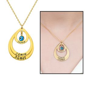Kişiye Özel İsim Yazılı Gold 925 Ayar Üç Damla Kadın Gümüş Kolye