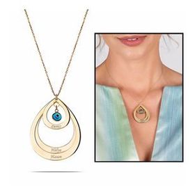 Kişiye Özel İsim Yazılı Gold 925 Ayar Üç Damla Kadın Gümüş Kolye