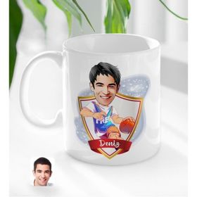 Kişiye Özel İsimli Erkek Basketbolcu Karikatürlü Beyaz Kupa