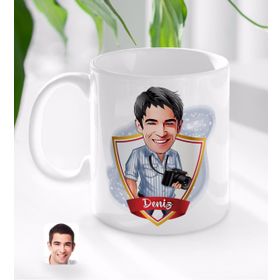 Kişiye Özel İsimli Erkek Fotoğrafçı Karikatürlü Beyaz Kupa