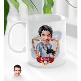 Kişiye Özel İsimli Erkek Fotoğrafçı Karikatürlü Beyaz Kupa