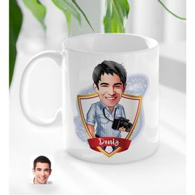 Kişiye Özel İsimli Erkek Fotoğrafçı Karikatürlü Beyaz Kupa
