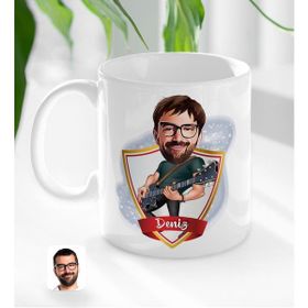 Kişiye Özel İsimli Erkek Gitarist Karikatürlü Beyaz Kupa