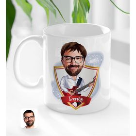 Kişiye Özel İsimli Erkek Gitarist Karikatürlü Beyaz Kupa