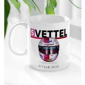 Kişiye Özel İsimli F1 Vettel Tasarımlı Beyaz Kupa