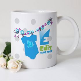 Kişiye Özel isimli Tarihli Erkek Bebek Çocuk Beyaz 2 Kupa Bardak
