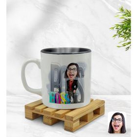 Kişiye Özel Kadın Big Boss Karikatürlü İçi Siyah Renkli Model 1 Kupa