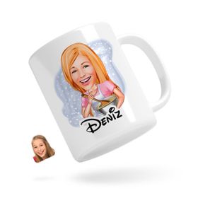 Kişiye Özel Kadın Chef Karikatürlü Beyaz Kupa Bardak