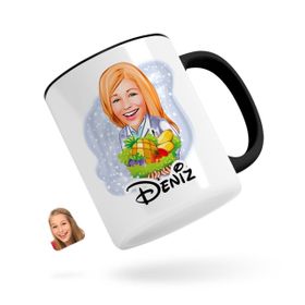 Kişiye Özel Kadın Diyetisyen Karikatürlü Siyah Kupa