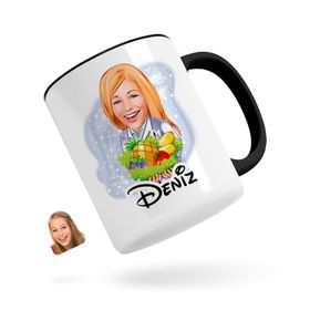 Kişiye Özel Kadın Diyetisyen Karikatürlü Siyah Kupa
