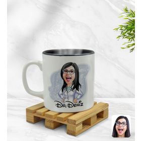 Kişiye Özel Kadın Doktor Karikatürlü Siyah Kupa Bardak
