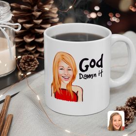 Kişiye Özel Kadın God Damn İt Karikatürlü Beyaz Kupa Bardak
