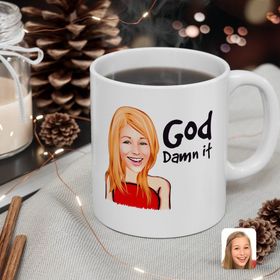 Kişiye Özel Kadın God Damn İt Karikatürlü Beyaz Kupa Bardak