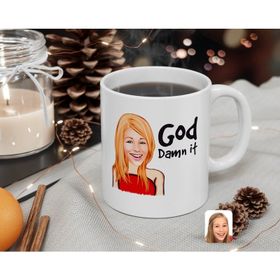 Kişiye Özel Kadın God Damn İt Karikatürlü Beyaz Kupa Bardak