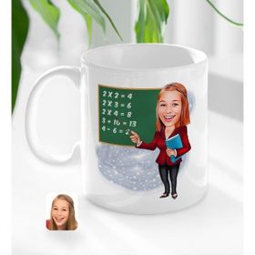 Kişiye Özel Kadın İlköğretim Matematik Öğretmeni Karikatürlü Beyaz Kupa